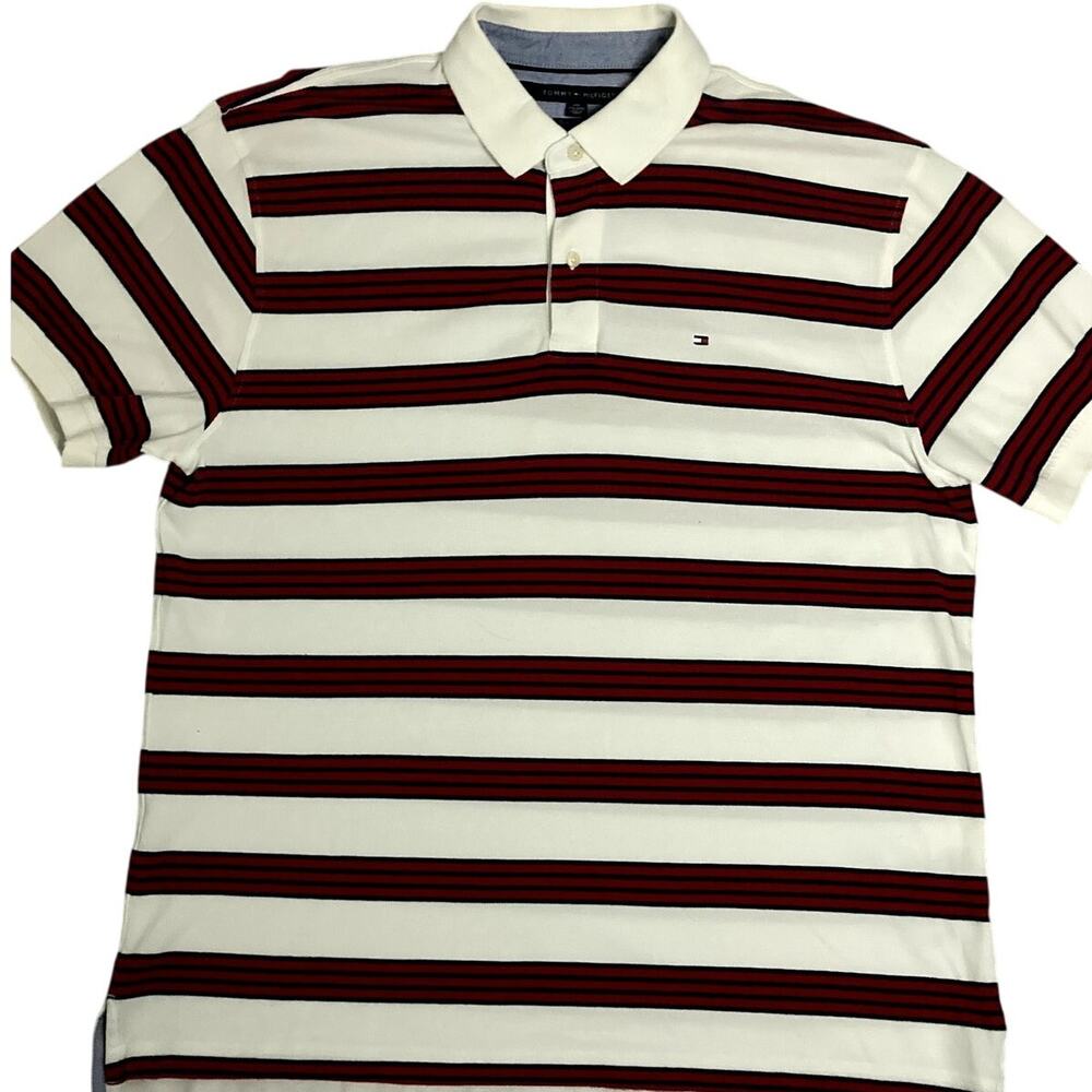 Tommy Hilfiger Vintage Knit Polo Mens XXL‎ Red/White Striped Classic Fit Rugby